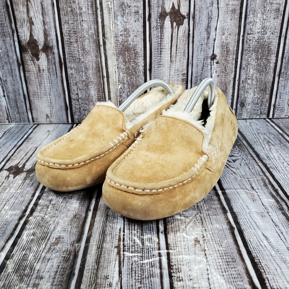 UGG Women's Ansley Chestnut Brown Suede Shearling Moccasin Slippers 3312 Size 7